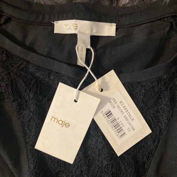 Maje Fatale Tee Shirt in Noir size 2 BNWT - Picture 5 of 6